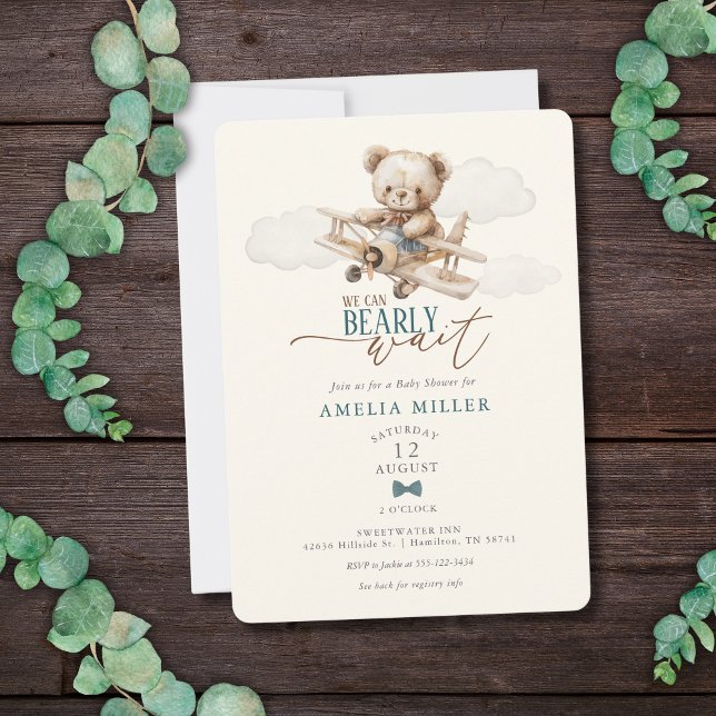 We Can Bearly Wait Teddy Bear Airplane Baby Shower Invitation (We Can Bearly Wait Teddy Bear Airplane Baby Shower Invitation)