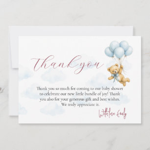 We Can Bearly Wait Teddy Bear Baby Boy Thank You Card