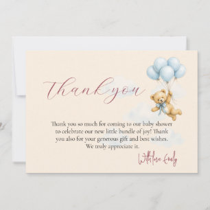 We Can Bearly Wait Teddy Bear Baby Boy Thank You Card