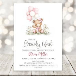 We Can Bearly Wait Teddy Bear Baby Girl Shower Invitation