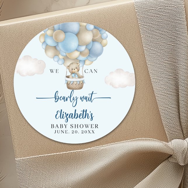 We can Bearly wait - Teddy Bear Baby Shower Boy Classic Round Sticker (Creator Uploaded)