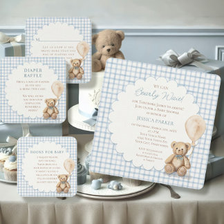 We Can Bearly Wait Teddy Bear Baby Shower Boy Invitation