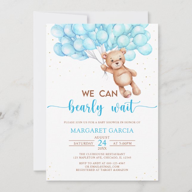 We Can Bearly Wait Teddy Bear Baby Shower Invitation (Front)