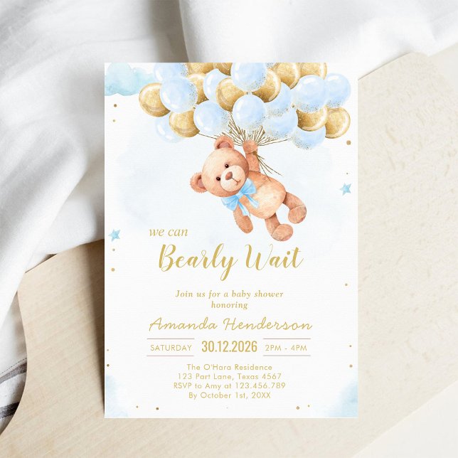 We Can Bearly Wait Teddy Bear Baby Shower Invitation (Creator Uploaded)