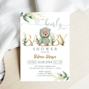 We Can Bearly Wait Teddy Bear Baby Shower  Invitation
