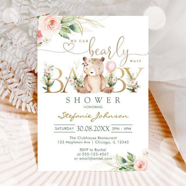 We Can Bearly Wait Teddy Bear Baby Shower Invitation (Creator Uploaded)