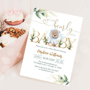 We Can Bearly Wait Teddy Bear Baby Shower Invitation