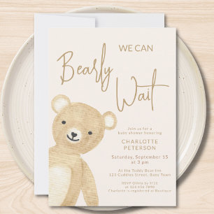 We Can Bearly Wait Teddy Bear Baby Shower  Invitation
