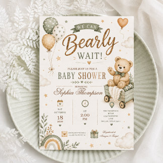 We Can Bearly Wait Teddy Bear Baby Shower Invitation