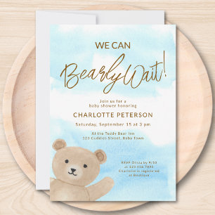 We Can Bearly Wait Teddy Bear Baby Shower Invitation