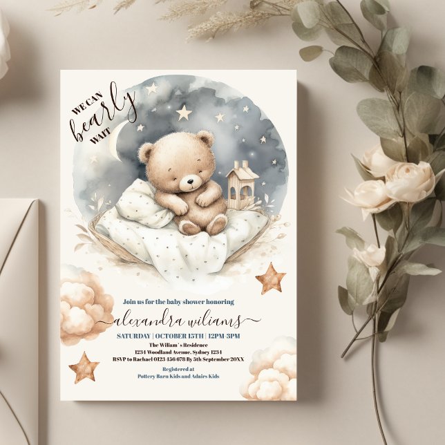 We Can Bearly Wait Teddy Bear Baby Shower  Invitation (Creator Uploaded)