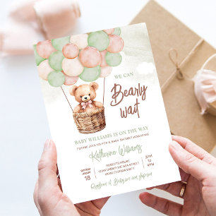 We Can Bearly Wait Teddy Bear Baby Shower Invitation