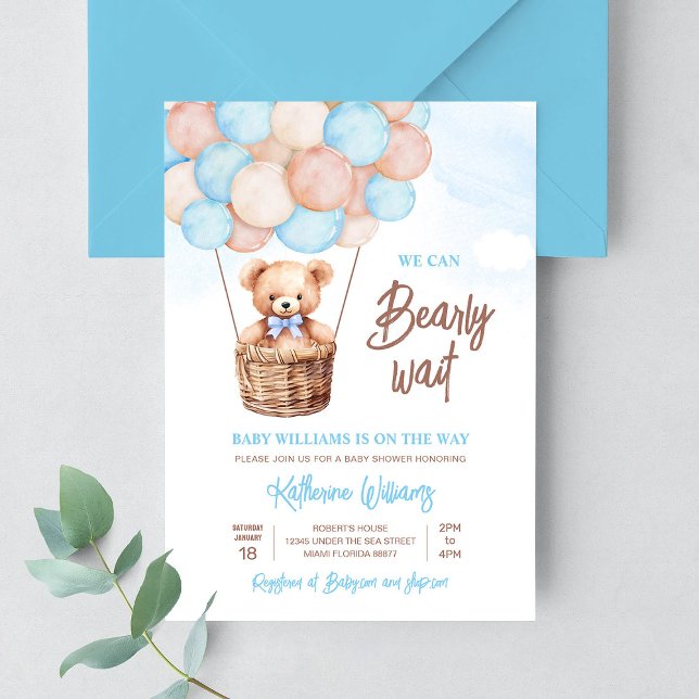 We Can Bearly Wait Teddy Bear Baby Shower Invitation (Creator Uploaded)