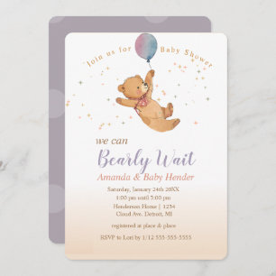 We Can Bearly Wait Teddy Bear Baby Shower Invitation
