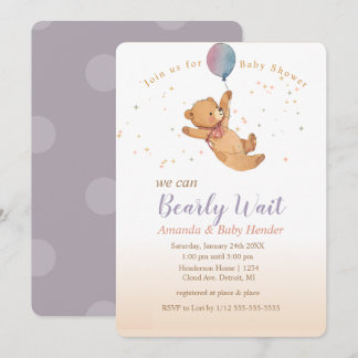 We Can Bearly Wait Teddy Bear Baby Shower Invitation