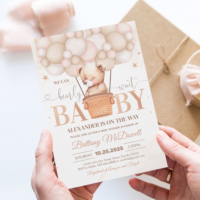 We Can Bearly Wait Teddy Bear Baby Shower Invite (Creator Uploaded)
