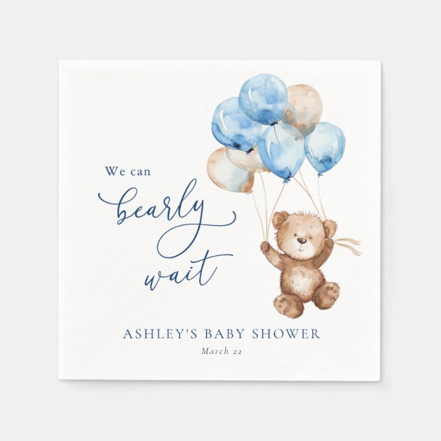 We Can Bearly Wait Teddy Bear Baby Shower Napkin (Front)
