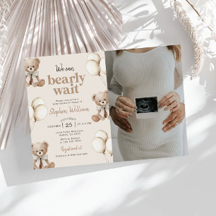 We Can Bearly Wait Teddy Bear Baby Shower Photo Invitation