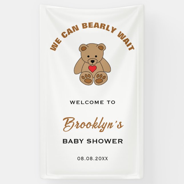 We Can Bearly Wait Teddy Bear Baby Shower Welcome Banner (Vertical)