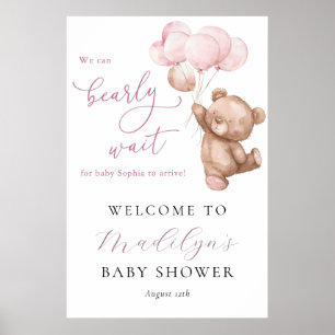 We Can Bearly Wait Teddy Bear Baby Shower Welcome Poster