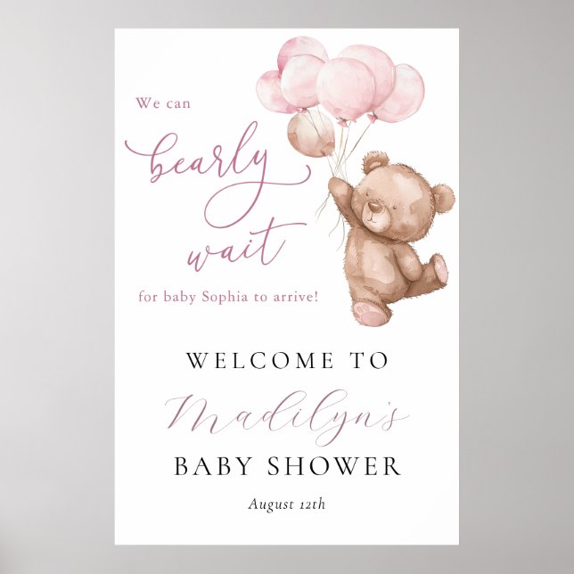 We Can Bearly Wait Teddy Bear Baby Shower Welcome Poster (Front)