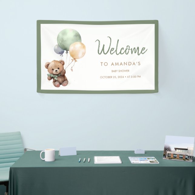 We can Bearly Wait Teddy Bear Balloon Baby Shower Banner (Tradeshow)