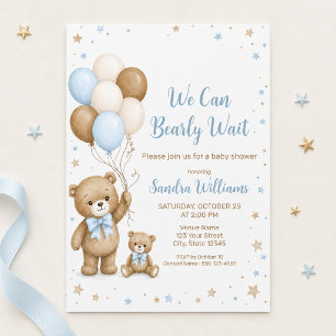We Can Bearly Wait Teddy Bear Balloon Baby Shower Invitation