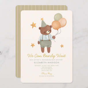We Can Bearly Wait Teddy Bear Balloon Baby Shower Invitation