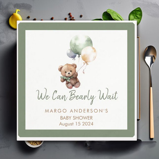 We can Bearly Wait Teddy Bear Balloon Baby Shower Napkin (Creator Uploaded)