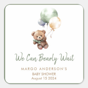 We can Bearly Wait Teddy Bear Balloon Baby Shower Square Sticker