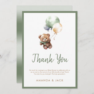 We can Bearly Wait Teddy Bear Balloon Baby Shower Thank You Card