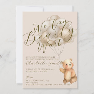 We Can Bearly Wait Teddy Bear Balloons Baby Shower Invitation