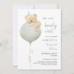 We Can Bearly Wait Teddy Bear Birthday Invitation