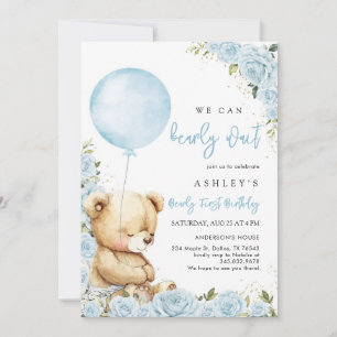 We Can Bearly Wait Teddy Bear Birthday Invitation
