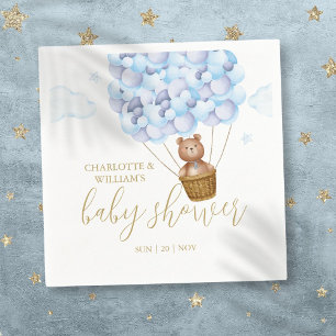 We Can Bearly Wait Teddy Bear Blue Boy Baby Shower Napkin