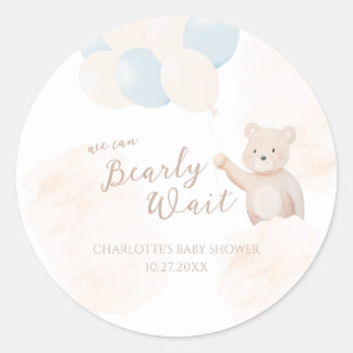 We Can Bearly Wait | Teddy Bear Boy Baby Shower Classic Round Sticker