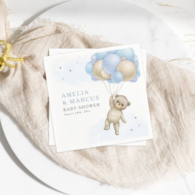We Can Bearly Wait Teddy Bear Boy Baby Shower Invi Napkin (Creator Uploaded)
