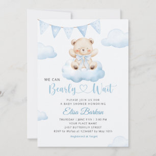 We Can Bearly Wait Teddy Bear Boy Baby Shower Invitation