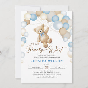 We Can Bearly Wait Teddy Bear Boy Baby Shower Invitation