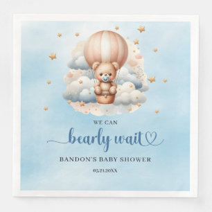 We can bearly wait teddy bear boy baby shower napkin