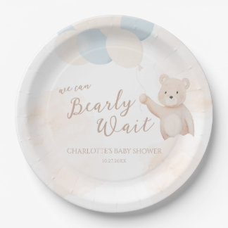 We Can Bearly Wait | Teddy Bear Boy Baby Shower Paper Plate