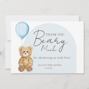 We Can Bearly Wait Teddy Bear Boy Baby Shower  Thank You Card