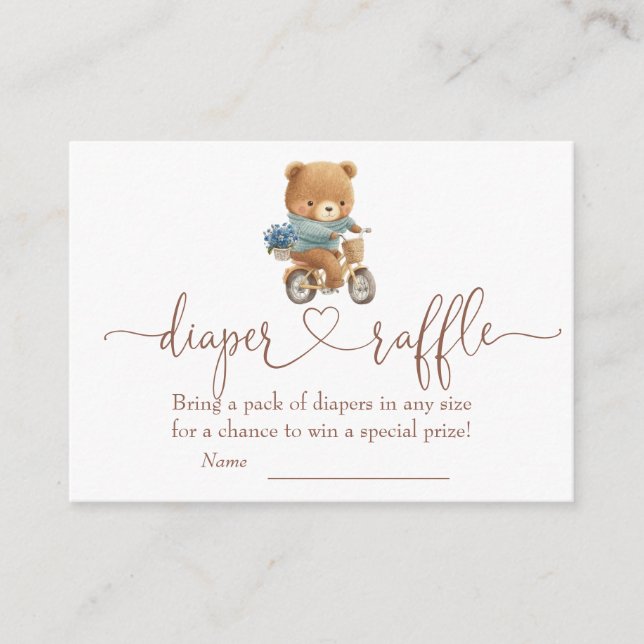 We Can Bearly Wait Teddy Bear Diaper Raffle Enclosure Card (Front)