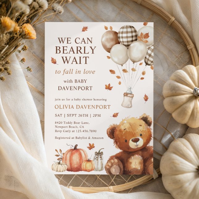 We Can Bearly Wait Teddy Bear Fall Baby Shower Invitation (Creator Uploaded)