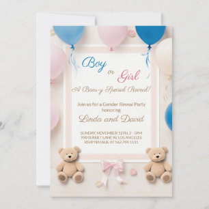 We Can Bearly Wait Teddy Bear Gender Reveal Invitation