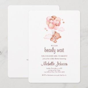 We Can Bearly Wait Teddy Bear Girl Baby Shower Invitation