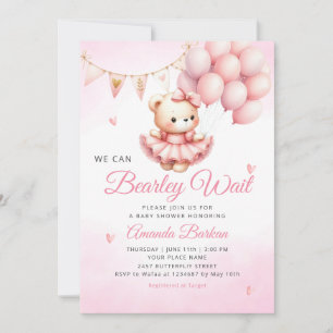 We Can Bearly Wait Teddy Bear Girl Baby Shower Invitation