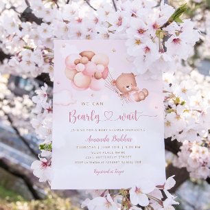 We Can Bearly Wait Teddy Bear Girl Baby Shower Invitation