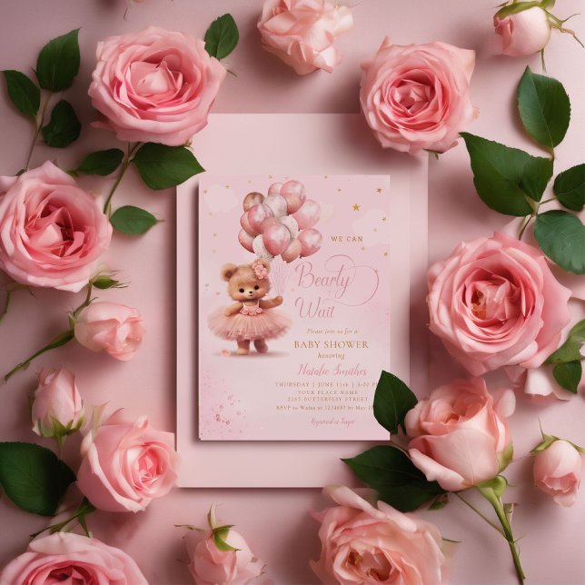 We Can Bearly Wait Teddy Bear Girl Baby Shower  Invitation (Creator Uploaded)