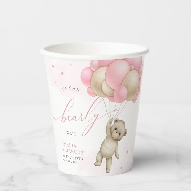 We Can Bearly Wait Teddy Bear Girl Baby Shower  Paper Cups (Front)
